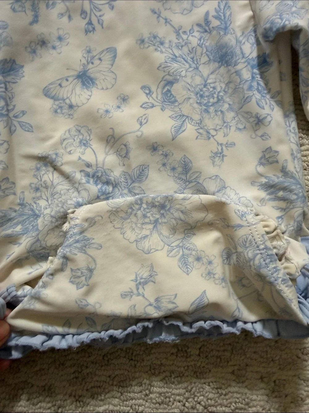 RuffleButts Blue Floral Long-Sleeve Rashguard Swimsuit